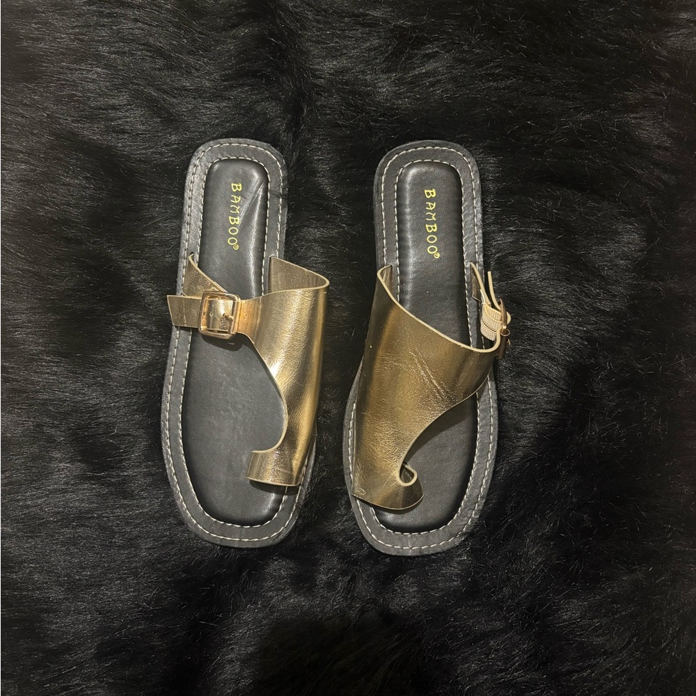 Bamboo Women's Metallic Gold Slide Sandals